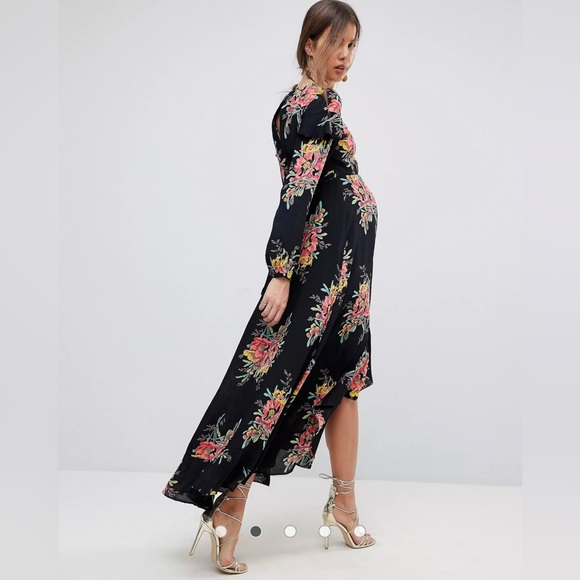 ASOS Maternity Floral Wrap Long Sleeve Maxi Dress 10 - Picture 2 of 5